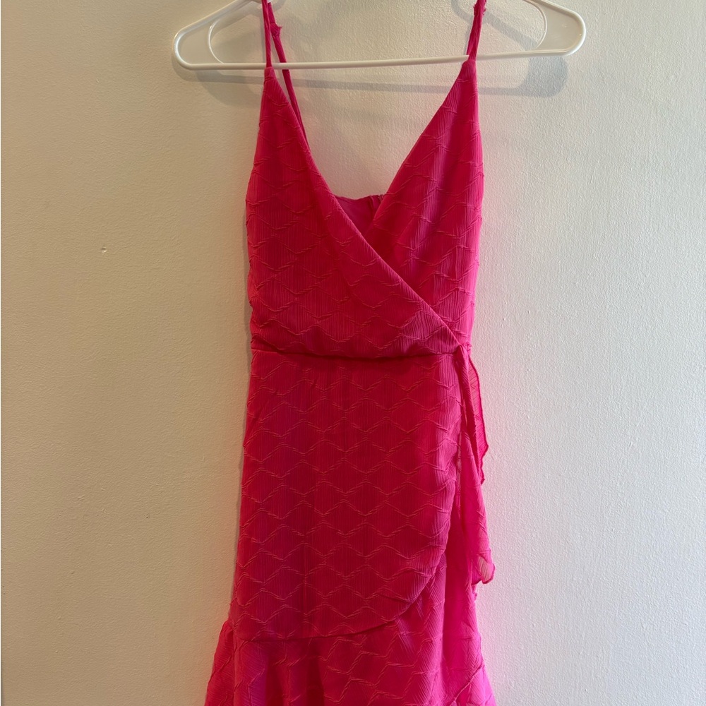 Speechless Hot Pink Wrap Mini Dress with Spaghetti Straps